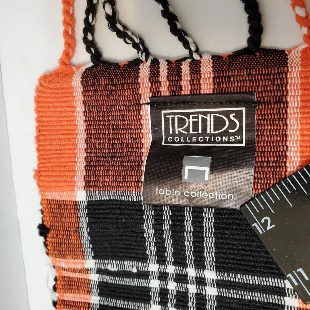 Trends Collection Orange Plaid Table Runner Cotton 69x13 Fall Halloween LIKE NEW
